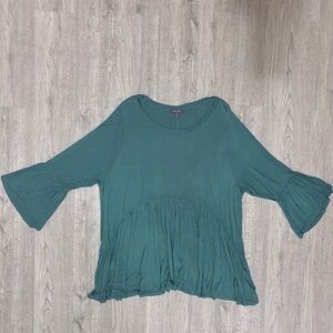 Olivia Sky Teal Blouse with Flared Sleeves